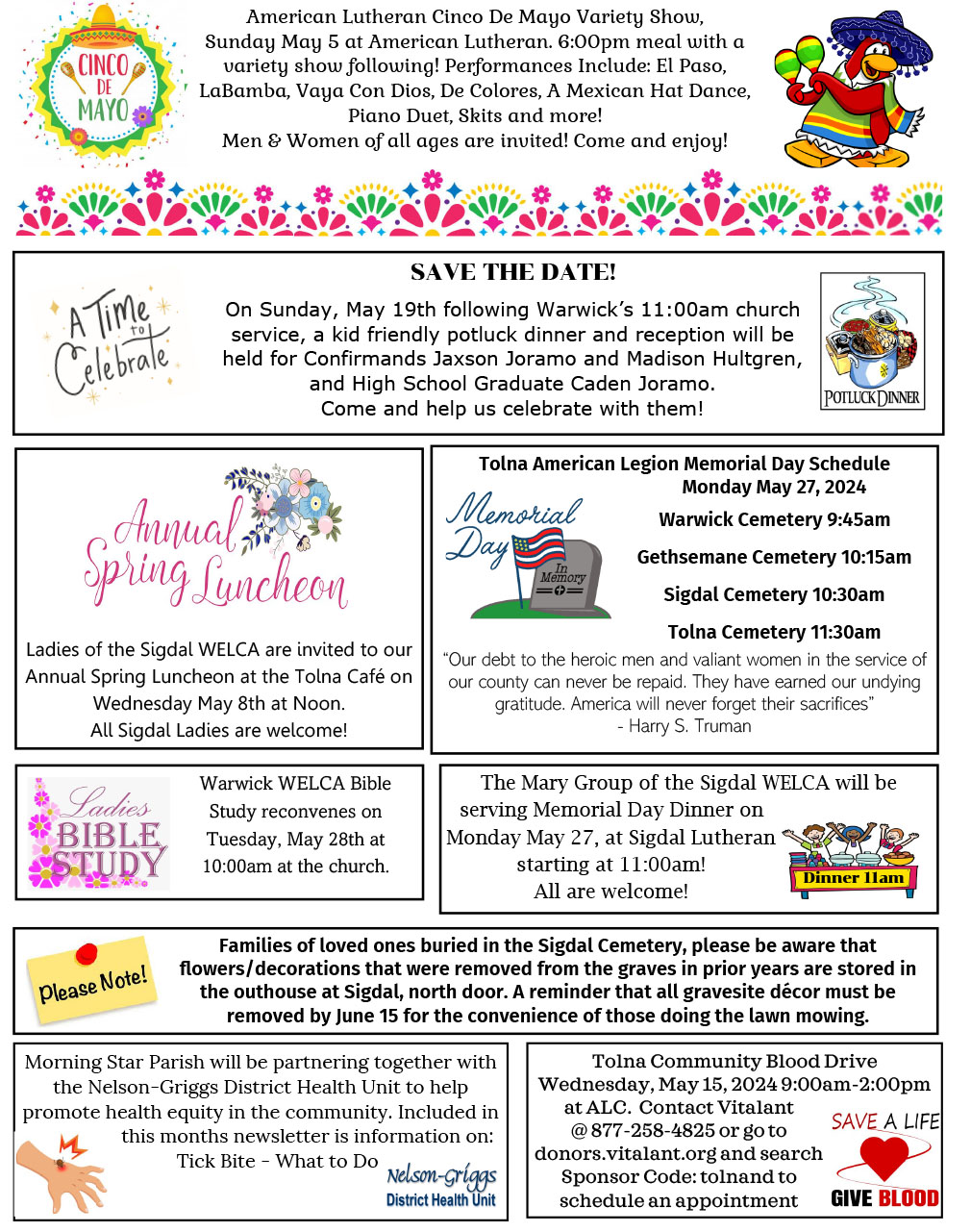 Newsletter page 2 information about events and church worship times